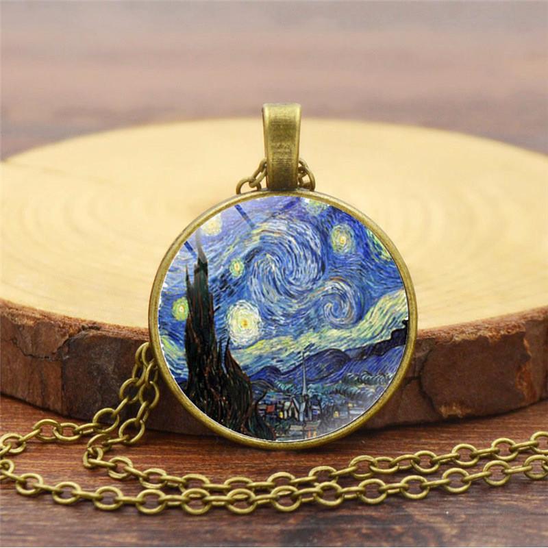 Unikt Gogh Van Stjernenatt Anheng Halskjede Med Slitesterk Legeringsmateriale Design Unisex