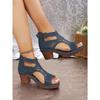 [Calzature Estive] Eleganti Sandali Neri con Zeppa per Donna - Open Toe su Plateau con Dettagli Dorati, Copertura Sintetica, Comfort Estivo, Facile Chiusura a Zip