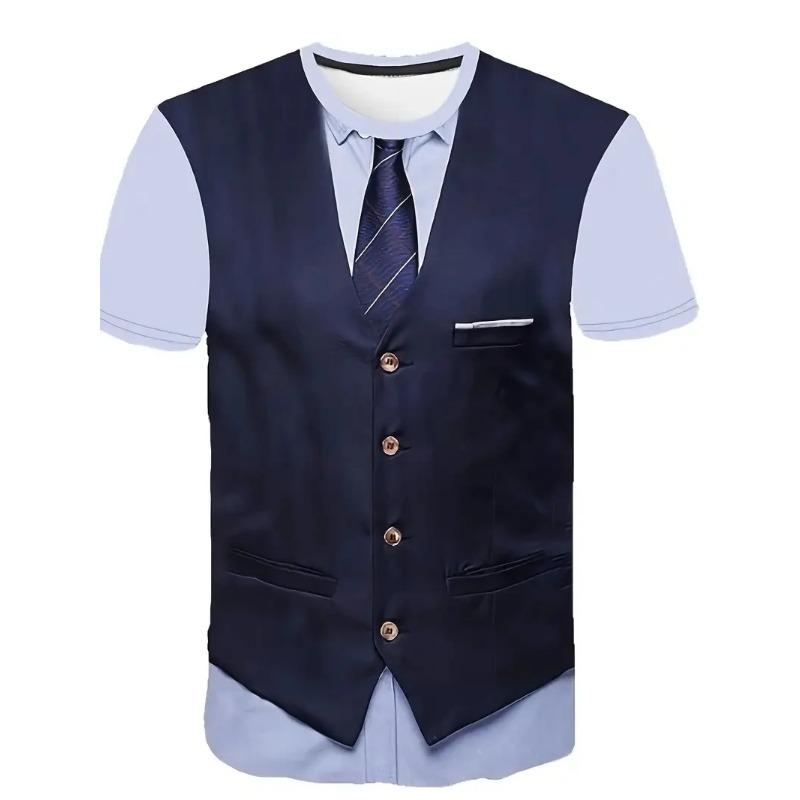 Mode Herren T-Shirts 3D-Druck Anzug und Krawatte Muster schlichtes Kurzarm-T-Shirt für Herrenbekleidung High Street Streetwear Tops