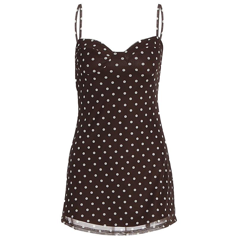 Women's clothing, summer new sexy suspender V-neck mesh stitching spotted fashion dress