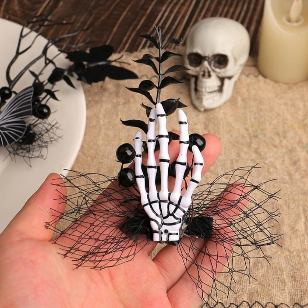 Flower Skeleton Hand Hairpin Cloth Halloween Headwear Gothic Ghost Claw Hair Clip  Festival