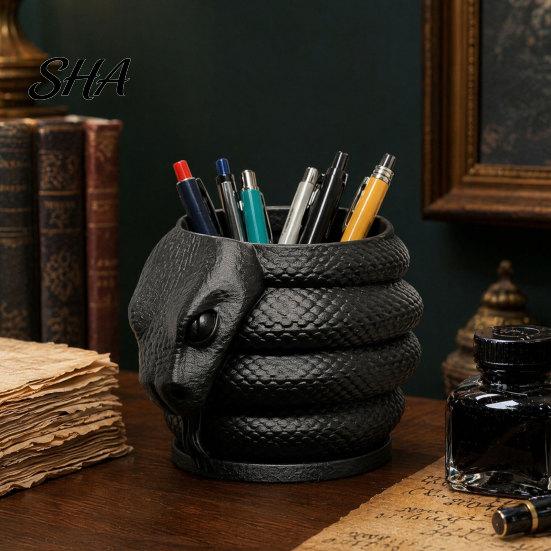 Dark Style Desk Accessory 3D Printed Snake Shape Pen Holder, Creative Desktop Organizer for Pencils Gel Holder Colored Pens Utility Knives, Stationery