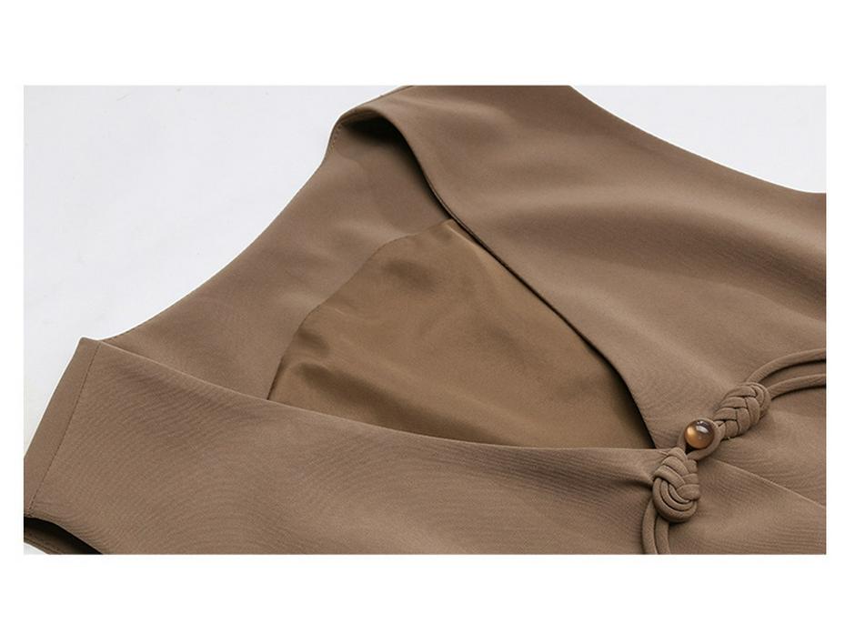 Autumn 2024 Retro Socialite Three-Piece Set: Frog Button Vest, Midi Skirt, Inner Layer Shirt - YE6206