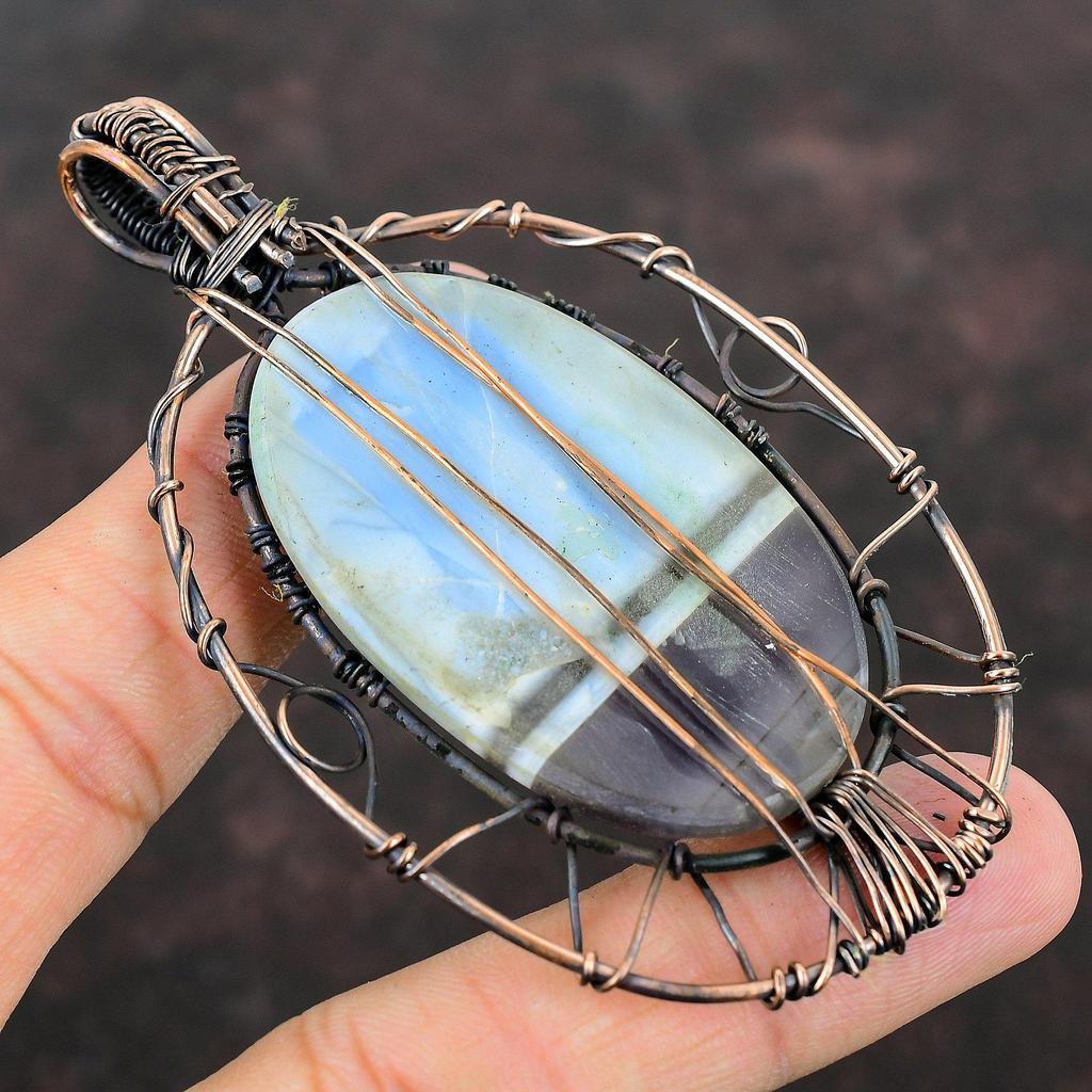 Tree Of Life Owyhee Blue Opal Copper Pendant Wire Wrapped Pendant Handmade Pendant Gemstone Designer Jewelry Tree Of Life Jewelry For Gift