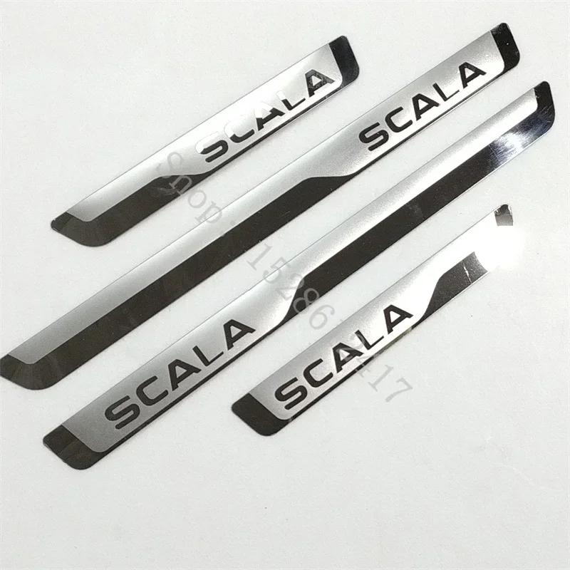 For Skoda SCALA ~2025 Stainless External Scuff Plate Door Sill Guards Thresholds Cover Trims Car Accessories