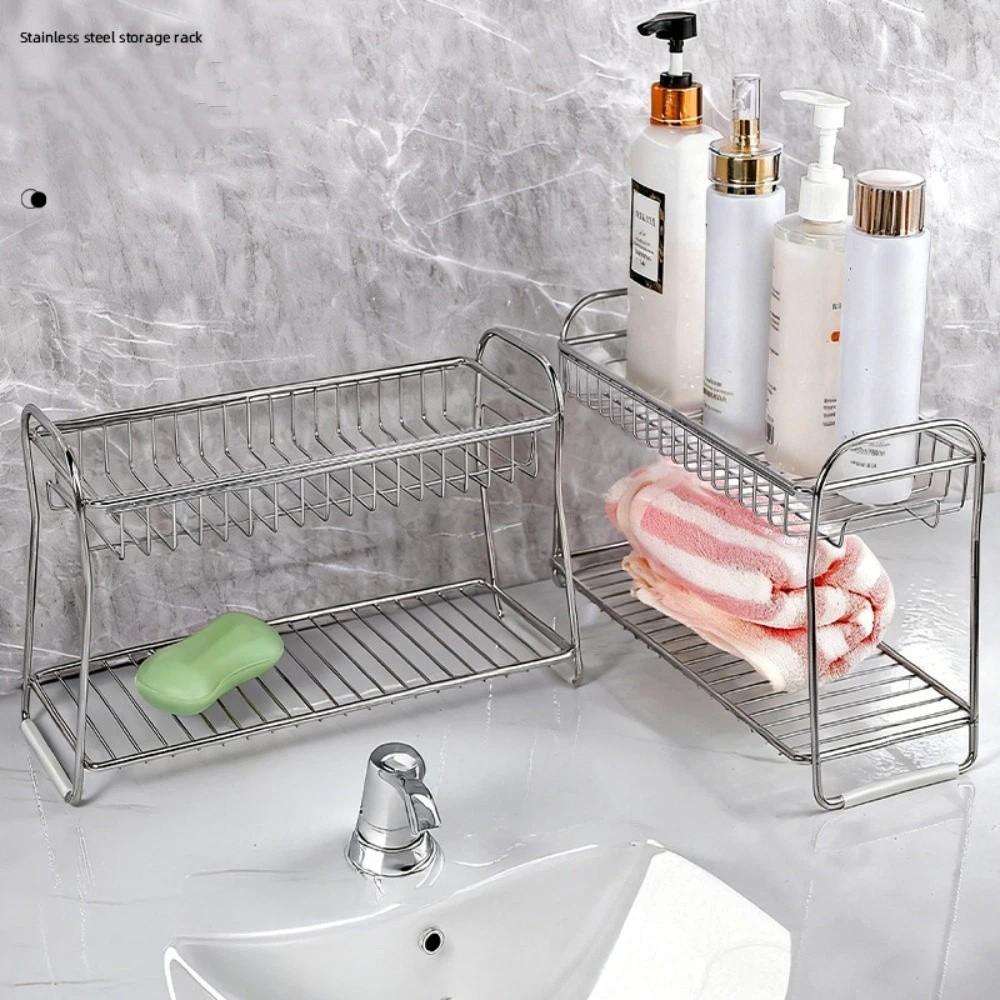 Space Saving Hollow Drain Basket Stainless Steel Kitchen Rack New Storage Shelf  Kitchen