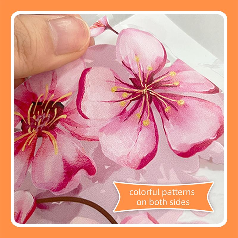 Pink Flowers Vine Birds Window Stickers Reusable Mural Double-Sided Wall Decals Home Decor Window Glass Static Sticker