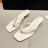 Women's Heels Flip Flops Square Toe Low Heels Comfortable Summer Sandals for Casual