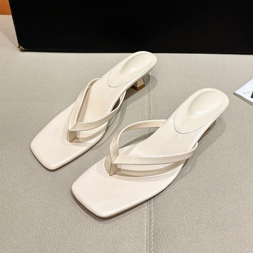 Women's Heels Flip Flops Square Toe Low Heels Comfortable Summer Sandals for Casual
