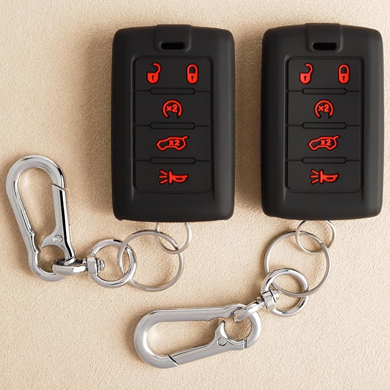 TANDRIVE 5-Button Key Fob Cover For Jeep 2025 Grand Cherokee Wagoneer, Silicone, 2-Pack, Black