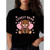 Plus Size Women Lovely Bear Print Valentine's Day Casual Summer Spring Tee