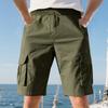 Summer Loose Men's Safari Style Shorts Multi Pockets Casual Loose Fit Straight Elastic Waist Beach Shorts