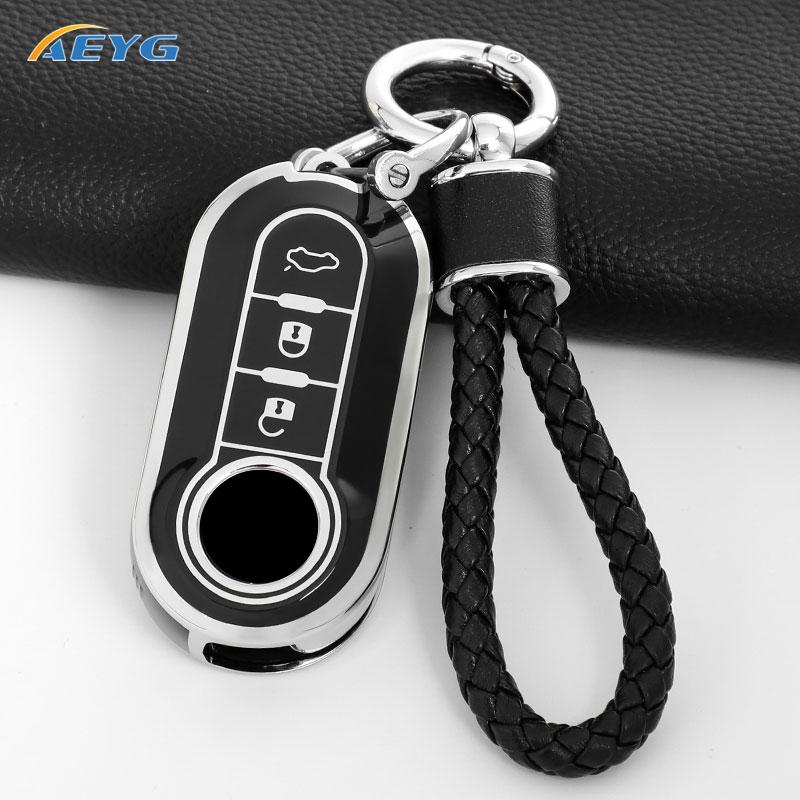 Car Key Case Cover for Fiat 500 Ducato Panda 500L Punto Lancia Musa for Citroen Car Keyring Luxury Keychain Interior Accessories
