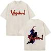 Vintage Washed Anime Vagabond Miyamoto Musashi Tshirts Men Women Clothing Casual Loose Fashion Short Sleeve T Shirts Streetwear