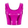 Fashion Women's Shiny Leather Metallic Sleeveless Scoop Neck Crop Tank Tops
