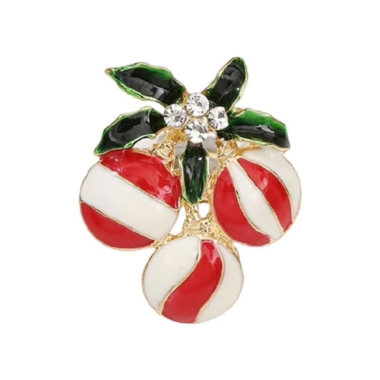 Vintage Colorful Rhinestones Christmas Tree Lapel Pin Elegant Crystal Cherry Brooch Clothing Accessories for Daily Wear