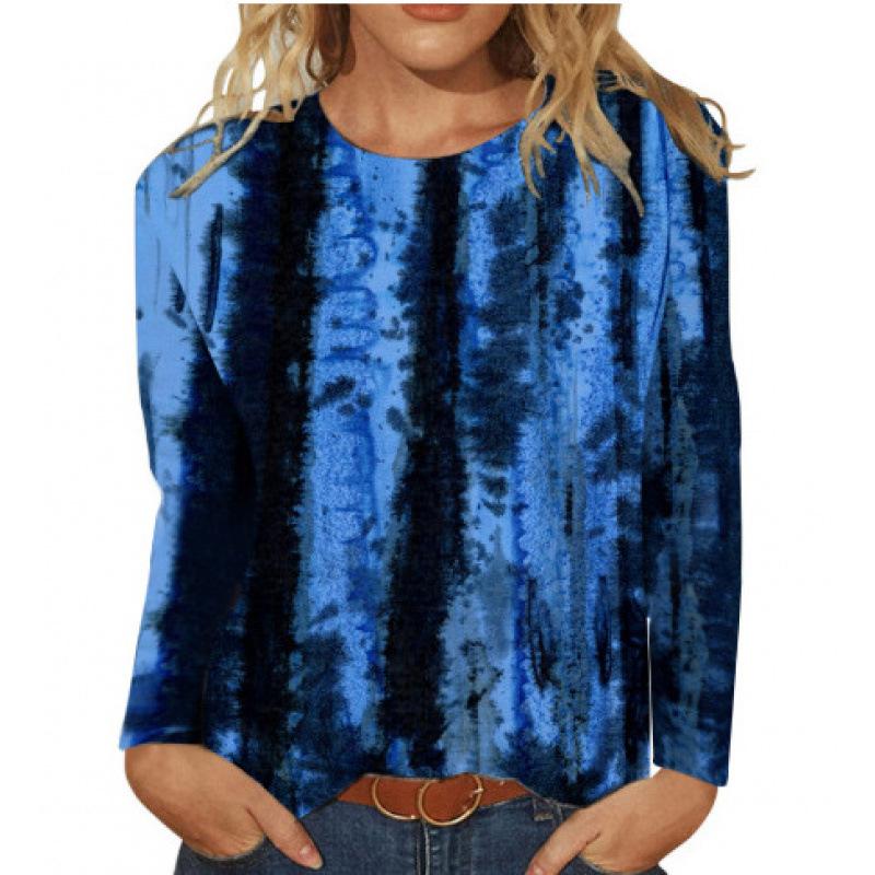 New Women's Round Neck Long Sleeve Loose Printed T-Shirt Ladies Top