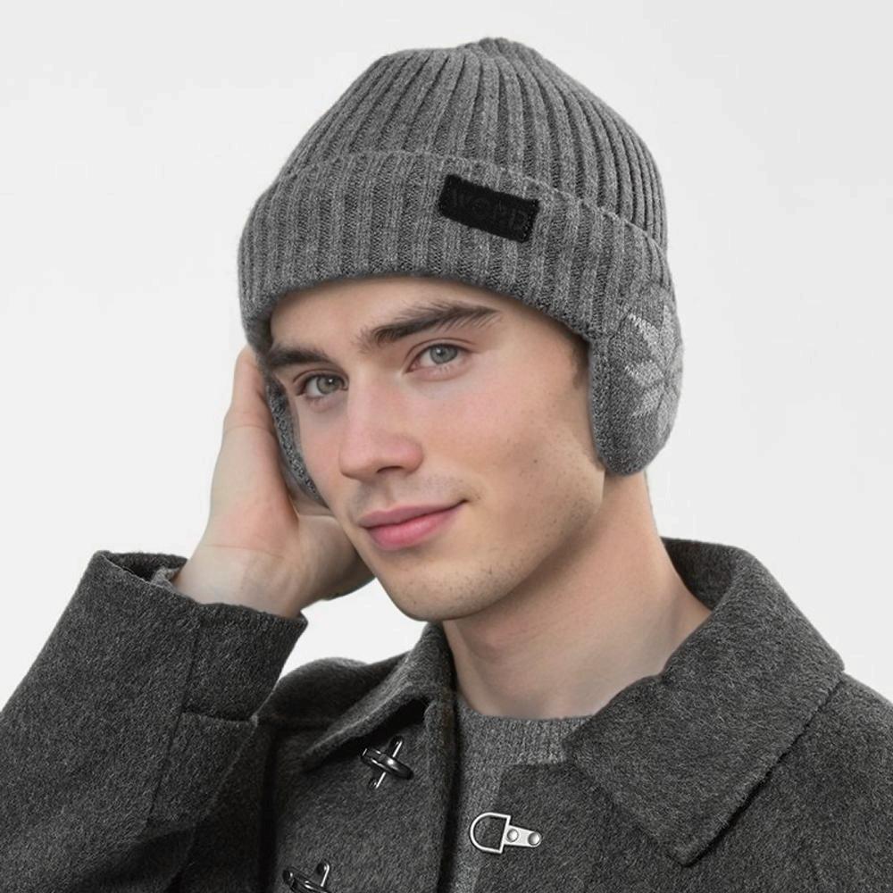 Nowa czapka zimowa unisex z podszewką z polaru, ciepła, stylowa, miękka czapka beanie dla mężczyzn i kobiet, czapka dzianinowa z nausznikami