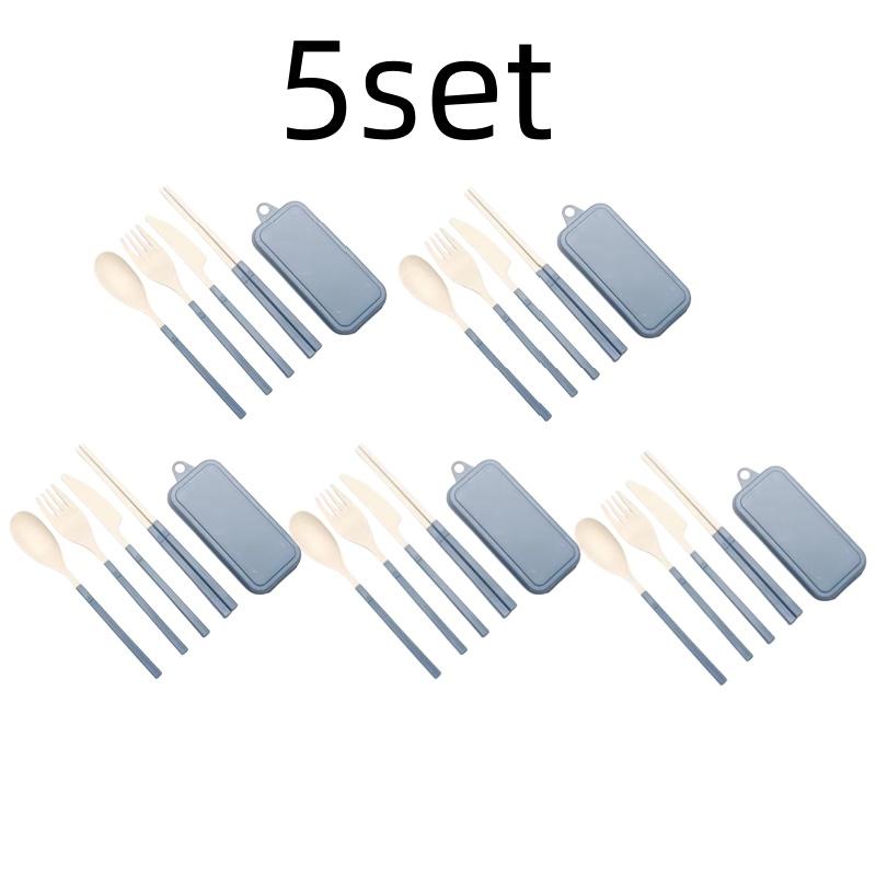 4Pcs Wheat Straw Dinnerware Set Portable Tableware Knife Fork Spoon Chopsticks Set Travel Cutlery Eco-Friendly Utensil Box