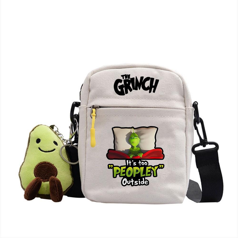 Grinch Christmas Canvas Mini Crossbody Bag With Zipper And Internal Storage For Daily Outings
