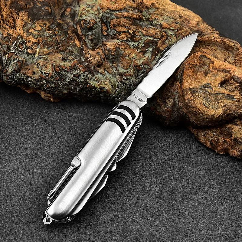 Carry Around Multifunction Outdoor Emergency Tools Stainless Steel Bottle Opener Cork Drill Portable 11 In 1 Fold Pocket Knife