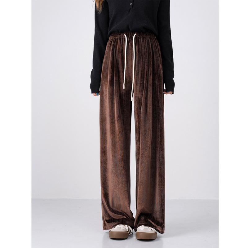 Autumn and Winter New Quality Golden Velvet Retro Tie-dye Striped Wide-leg Pants Children's Casual Loose Drape Straight Trousers
