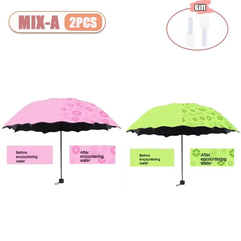 1-2PCS Portable Creative Water Flowering Umbrella Manual Black Coating UV Protection Sun Rain Dual Use Folding Parasol