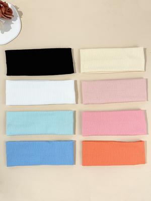 8pcs Fashionable, Sporty, Minimalist, Solid Color Headband, Fitness Yoga, Sweat Absorbing Headband