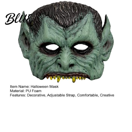 Soft Foam Vampire Pointy Ears Halloween Half Mask Mask Green Face with & Sharp Teeth Retro Distressed Party Lightweight