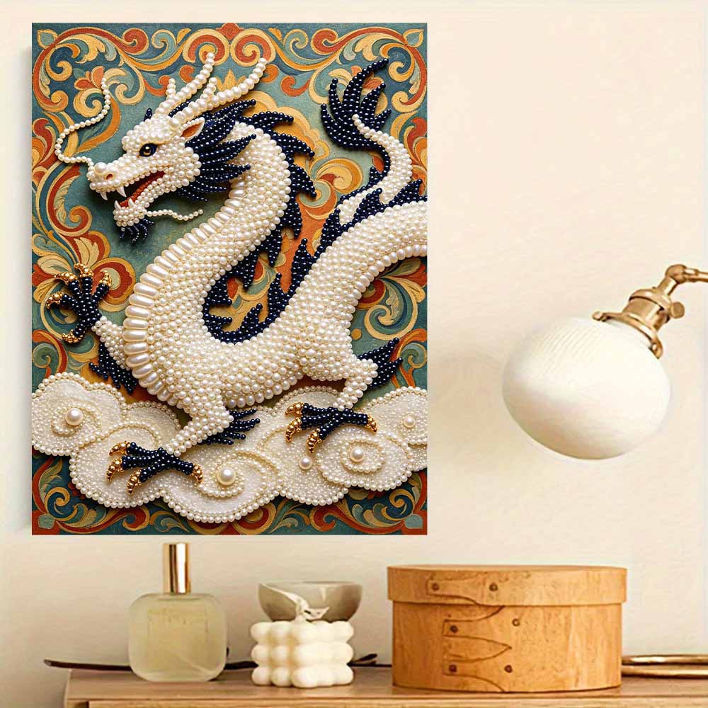 DIY Pearl Gem Chinese Dragon Pattern Shining Bead Craft Art Home Wall Ornament Simple Unframed Room Decoration Art Modern Exquisite Gift Decor