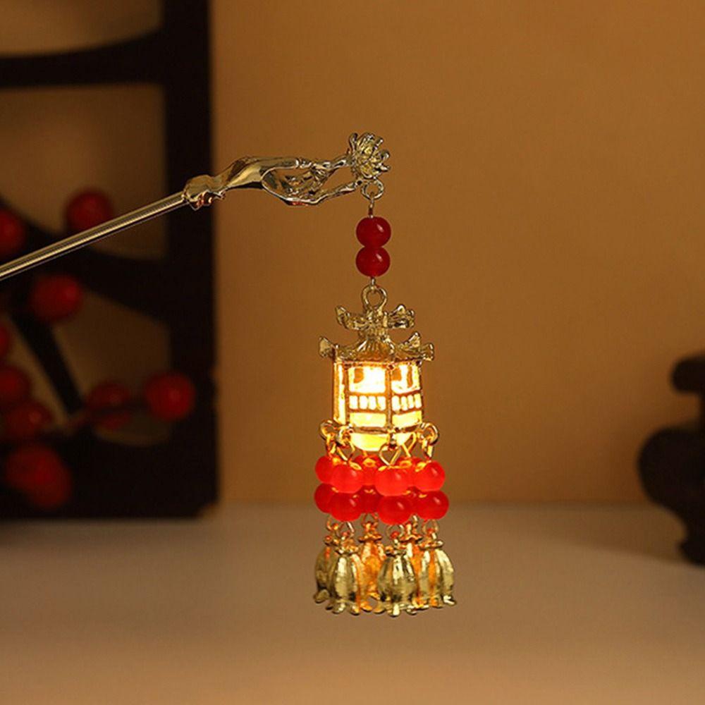 Palatul chinezesc Lantern ac de păr din metal de culoare aurie bețe de păr furculițe cu bijuterii ușoare pentru femei, retro, flori de lotus, ciucuri