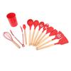 12 PCS Kitchen Cooking Utensils Set Ergonomic Wooden Handle Silicone Kitchen Gadgets Kitchenware for Cooking Red