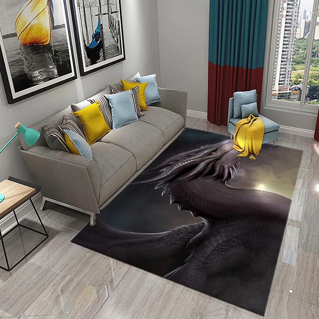3D Cartoon Dragon Animal Print Carpet for Kitchen Toilet Living Room Esports Chair Carpet Bedside Modern Simple Non-slip Carpets