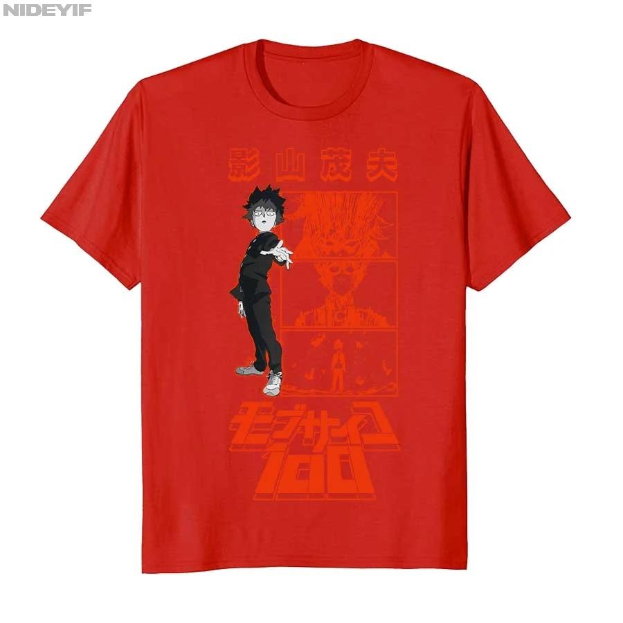 Mob Psycho 100 Red Kanji and Panels Power Up Anime Tshirt for Men Women 100 Cotton T Shirts Short Sleeve Tops