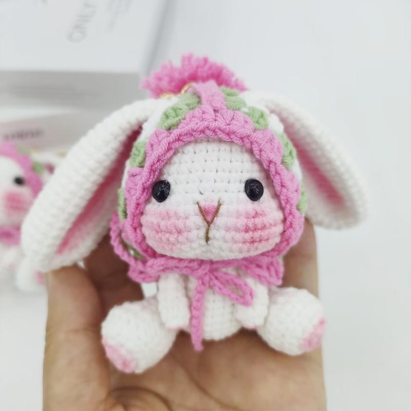 Exquisite Crochet Rabbit Keychain For Bag Pendant Knitted Lop-eared Rabbit Doll Keyrings Cute Animal Crochet Keychain Custom