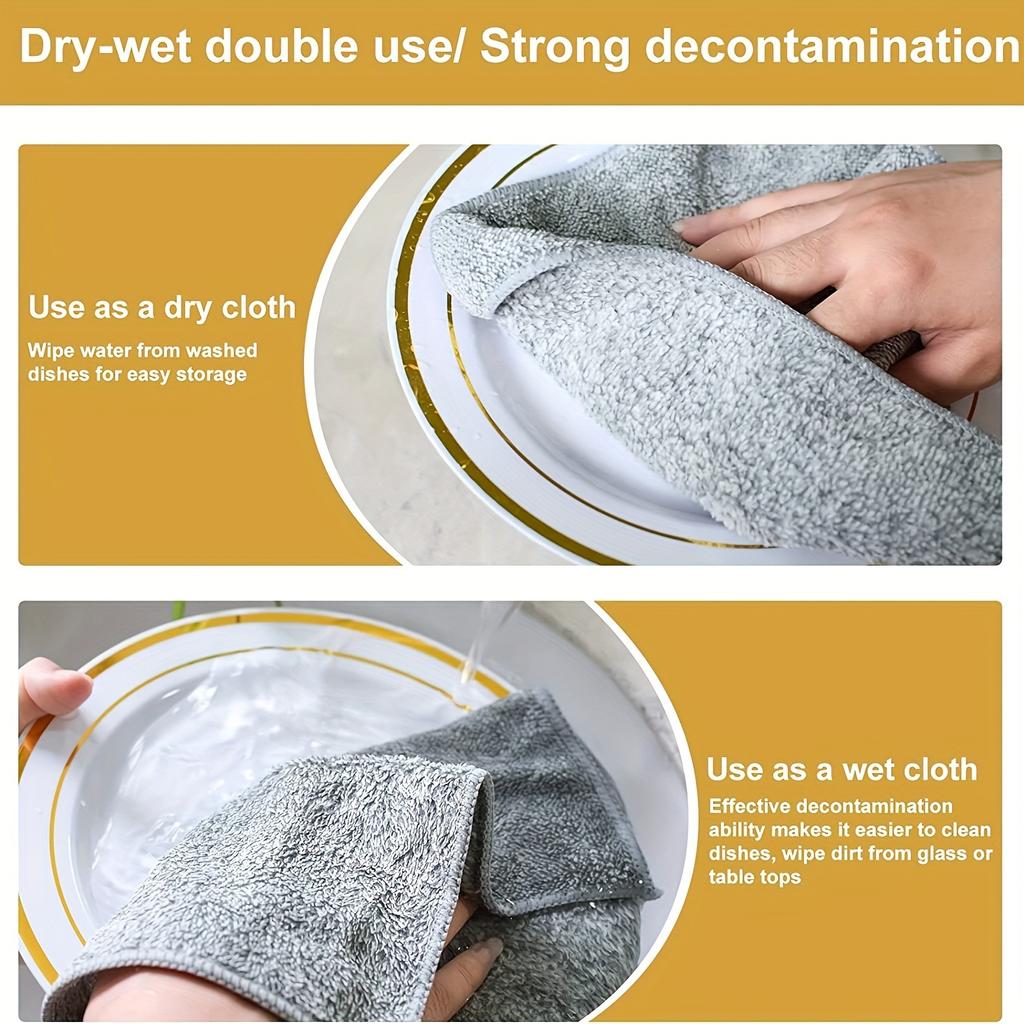 5pcs/10pcs Natural Bamboo Fiber Dish Towels, Highly Absorbent & Lightweight Reusable Cleaning Cloths, Modern Grey Kitchen Towel