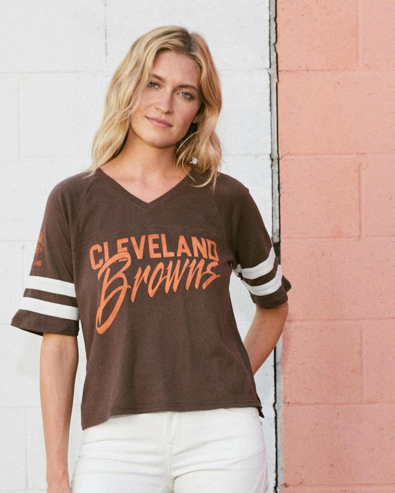 Junk Food Womens NFL Cleveland Browns Loose Fit V-Neck Shirt New XXS-Large 2XL