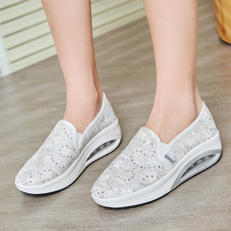 Rocking shoes women's summer new fly-woven mesh breathable casual mother shoes one-pedal platform women's shoes