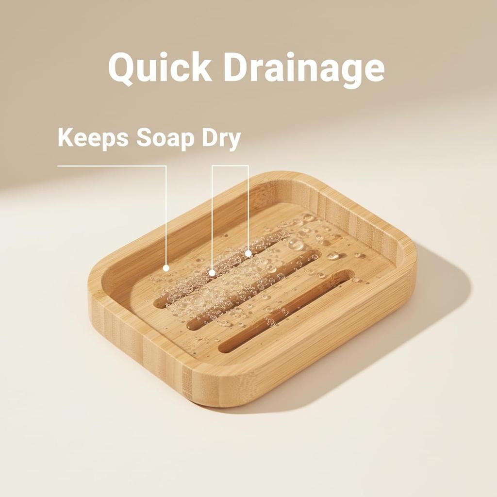 Bamboo Bar Soap Holder Wooden Soap Dish for Shower Bathroom Kitchen with Self Draining Tray