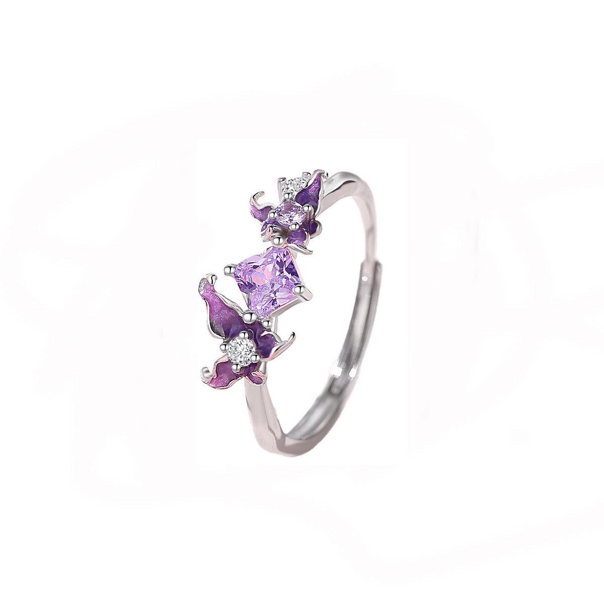 Tichia Original Iris Flower Couple Rings - S925 Sterling Silver with Enamel, High-End Luxury, Adjustable Open Design Adjustable Open Size