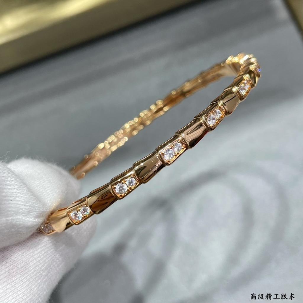 V Gold Snake Bone Bracelet Women's 18k Rose Gold Full Diamond Snake Bracelet White Shell Diamond Seiko Bracelet