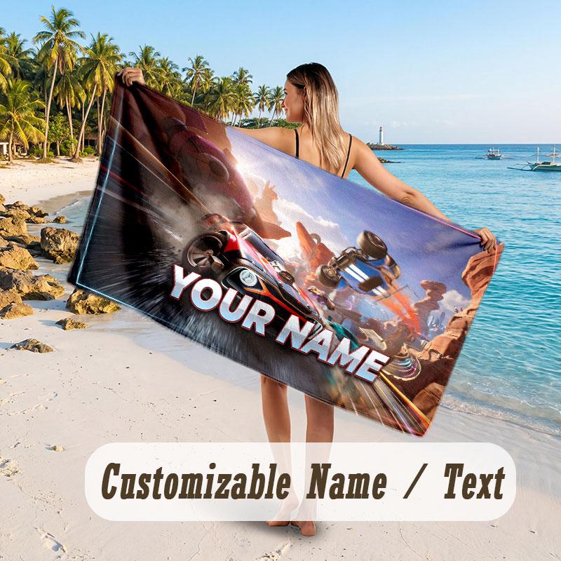 Personalized Beach Towel,Rocket League Custom Printed Name Text, Super Absorbent Towel For Beach Vacation