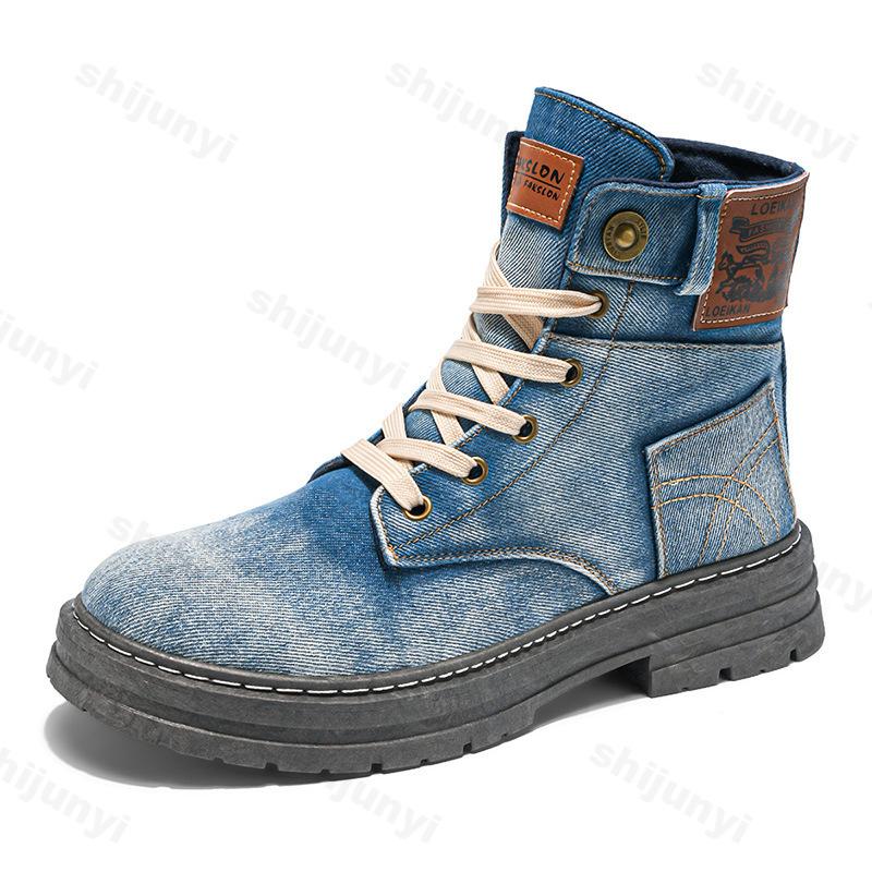Fashion Men's Shoes 2025 Style Height Increase Breathable Mid Top Shoe Fashion Denim Casual Versatile Workwear Shoes Casual Boots Shoes