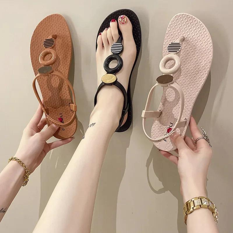 Sandals Women Summer O-Ring Decro Beach Sandals Vacation Flat Outdoor Beach Sandales Slides Shoes Women 2024 Sandalias De Mujer