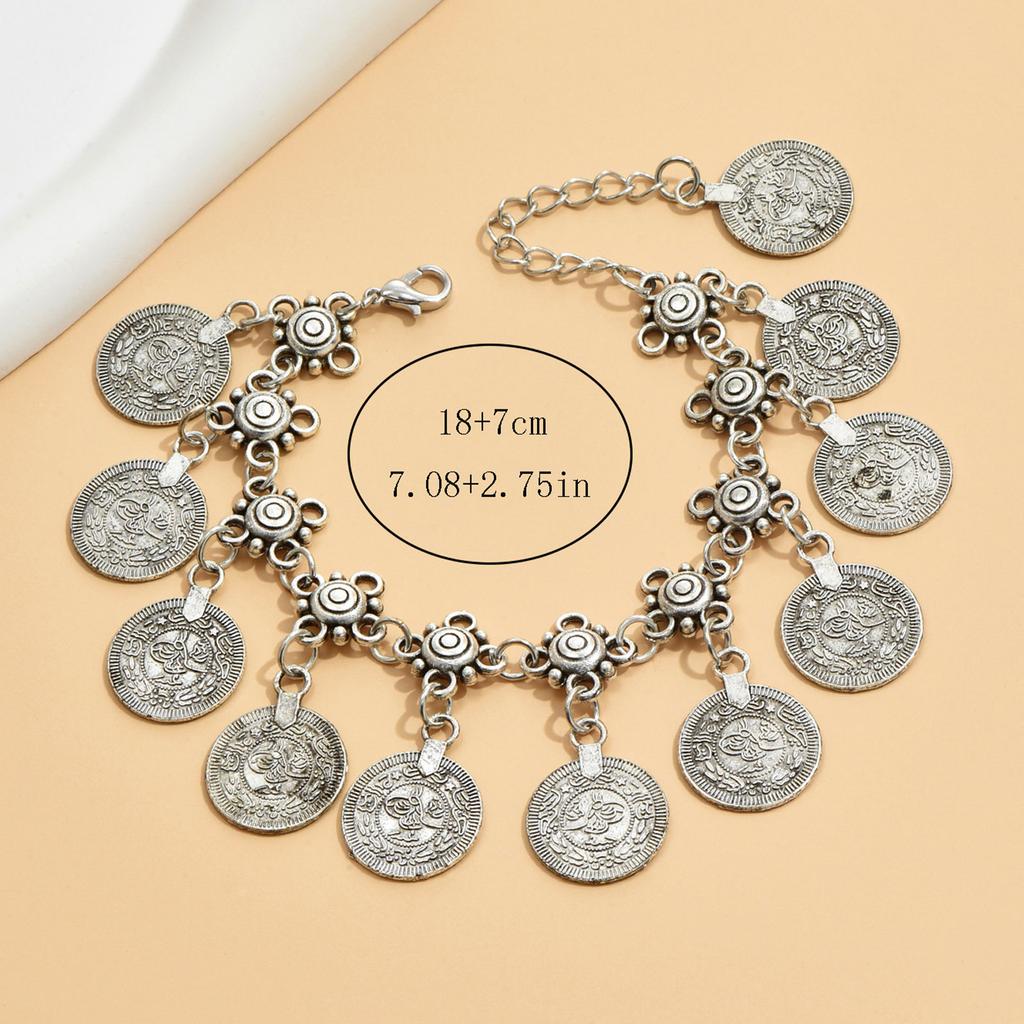 Trendy Vintage Coin Tassels Anklet for Women Adjustable Length Foot Chain Accessories Handmade Tribal Ethnic Jewelry