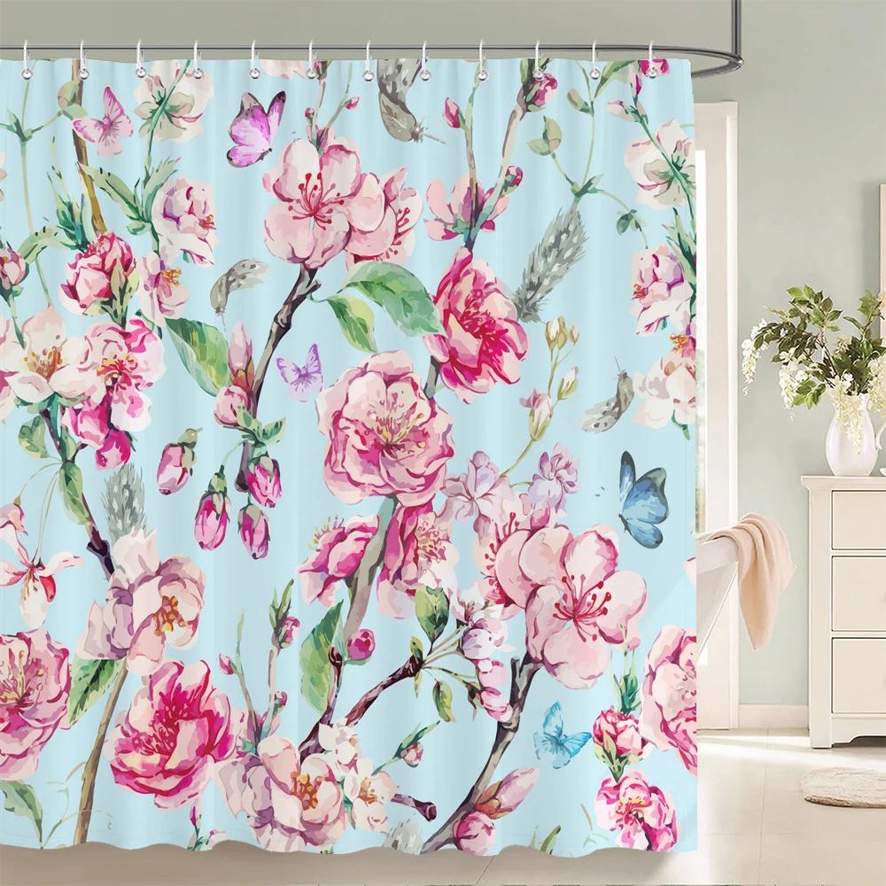 3d Flowers Pattern Shower Curtains Bath Curtain 180*180cm Waterproof Bathroom Decor Washable Fabric Bath Screen With Hooks
