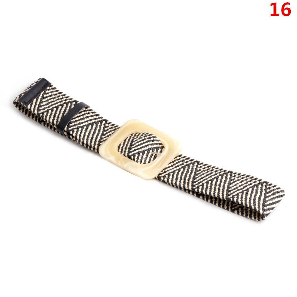 Casual Wide Bohemian Wooden Buckle Waistbelt Straw Belt Elastic