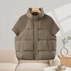 Fashion Knitted Stitching Stand-up Collar Cotton Vest Women Autumn Winter Short Warm Loose Sleeveless Ladies Waistcoat Coat