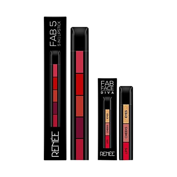 

Губна помада RENEE Fab 5 5-in-1, Matte Finish, 7,5 г - Multicolor & Face Diva Makeup Stick 3-in-1 Makeup Stick, 4,5 g Combo