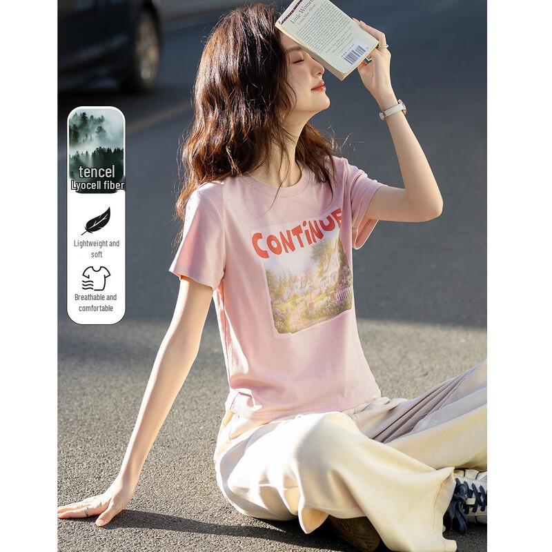 Demana Women s Lyocell Blend Letter Print T-Shirt S